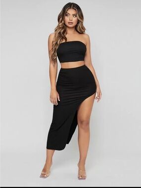 SHEIN SXY Solid Tube Top and High Split Skirt